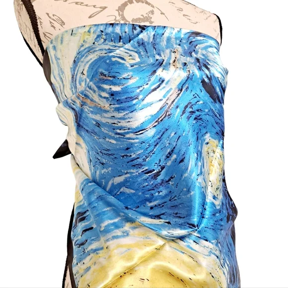 💖 2/$30 Square Satin abstract art oil painting blue Hair neck or purse Scarf - Picture 12 of 14